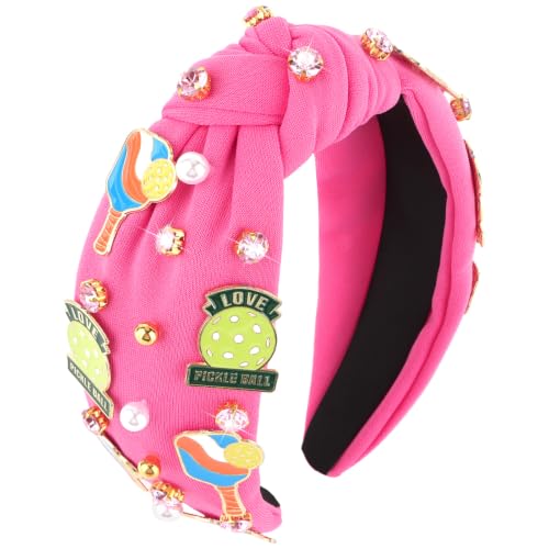 YARIEW Pickleball Headbands for Women Knotted Headband with Crystals Pearls