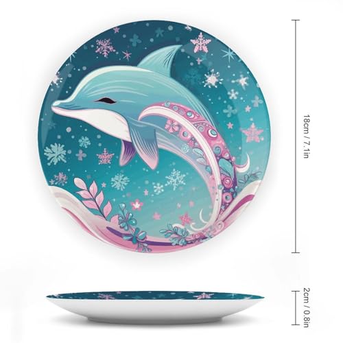 Plato decorativo Bone China con diseño de delfín 7 pulg miniatura 2