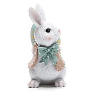 Hodao 55 Inch Polyresin Bunny Decorations Spring Easter Decors Figurines Tabletopper Decorations for Party Home Holiday Cute Rabbit Easter Gifts Blue