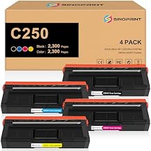 Toner Cartridge Replacement for Ricoh C250 407539 407540 407541 407542 Compatible with Ricoh Aficio SP C261DNw /261SFNw /250DN/250SF 4Packs-1Black 1Cyan 1Magenta 1Yellow