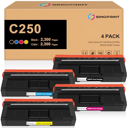 SINOPRINT Toner Cartridge Replacement for Ricoh C250 407539 407540 407541 407542 Compatible with Ricoh Aficio SP C261DNw /261SFNw /250DN/250SF (4Packs-1Black 1Cyan 1Magenta 1Yellow)