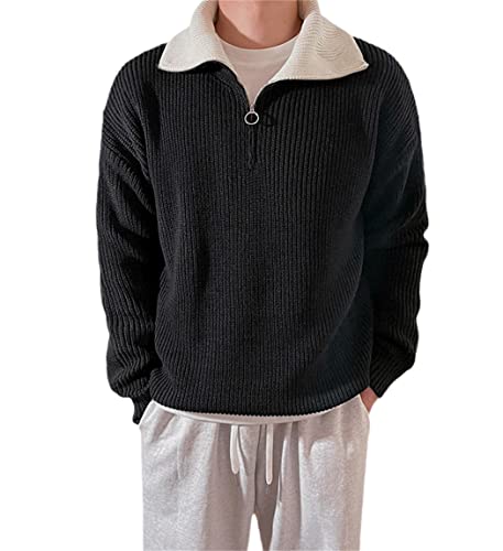 Pull à col montant zippé homme contre le froid d'automne coupe ample noire M