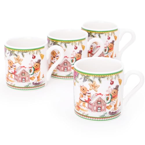 Vaisselle céramique expresso tasses Gingerbread soucoupes et coffret de Noël 3 oz - 4