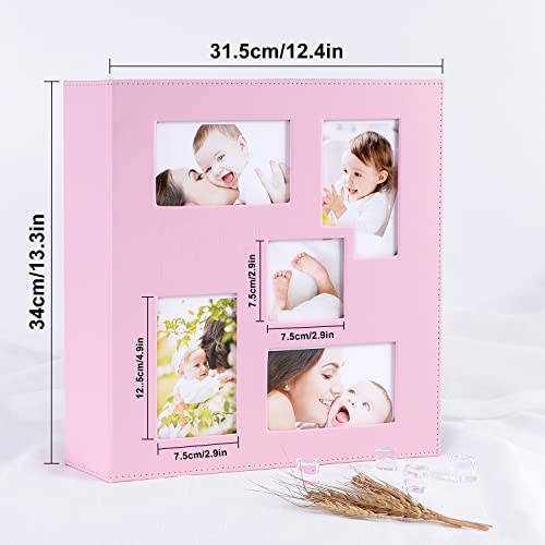 Ywlake Baby Photo Album 4x6 500 Pocket Pictures, Leather Cover Newborn Shower Girl Bebe Album Holds 500 Horizontal Vertical Photos Pink