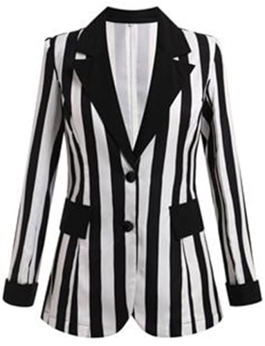 Mrjitor Damen Smoking mit Breiten Streifen Blazer Einreiher Anzugjacke Mantel mit gekerbtem Revers