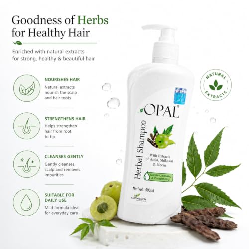 Image of OPAL Herbal Hair Shampoo with Amla, Shikakai & Neem | Paraben Free Shampoo for frizzy and dry hair| Helpful for Hair Growth & Hair fall Control| Herbal Shampoo for Men & Women (500ml)