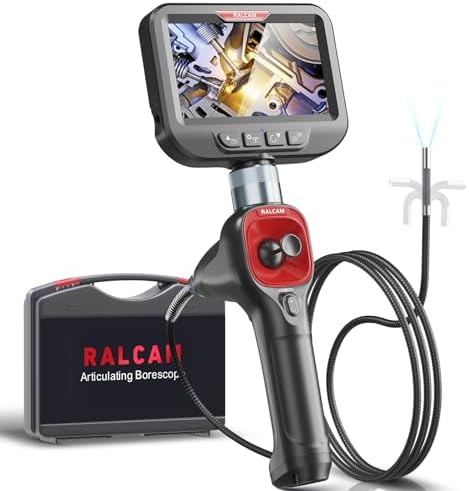 Ralcam Telecamera endoscopio da 6,2 mm, endoscopio a 360°, orientabile da 4,3", HD 720P, telecamera di ispezione con tubo leggero, telecamere con 6 LED, IP67, impermeabile, 1 m, telecamera sterzo