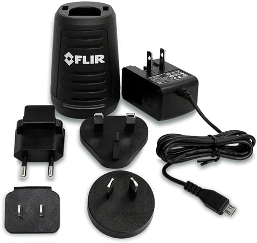 Included components for FLIR E5 Pro: charger, battery, and international adapters