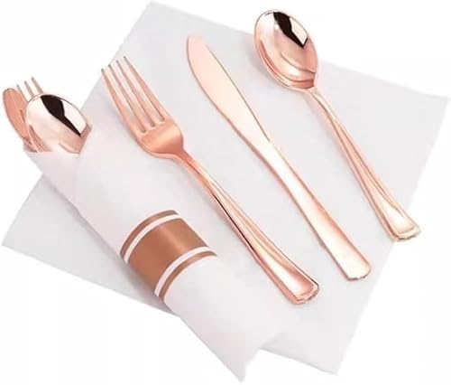 FenLinJun スプーン 使い捨て ースゴールドグリッター銀器セットゴールドプラスチ食器セットプラスチックシルバーウェアセットカトラリーセット使い捨てフォークナイフスプーン食器プラスチック使い捨てカトラリーセット用品用誕生日ウェディングパーティー用品装