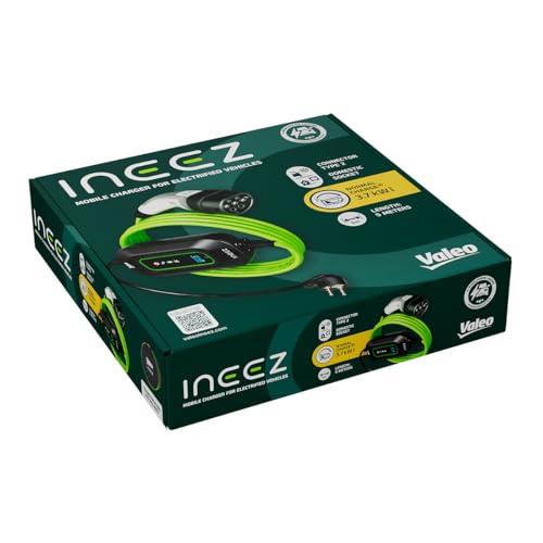 valeo ineez 652118 ev chargeur mobile pour véhicules électriques ou hybrides rechargeables avec sac de transport prise domestique (schuko, e/f) vers type 2 3,7 kw 5 mètres