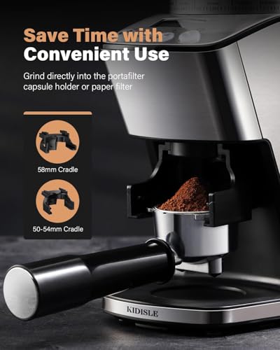 Image of KIDISLE Conical Burr Coffee Grinder Electric, Espresso Grinder for Home Use, Burr Mill with 51 Grind Settings, Precision Electronic Timer, Stainless Steel Container