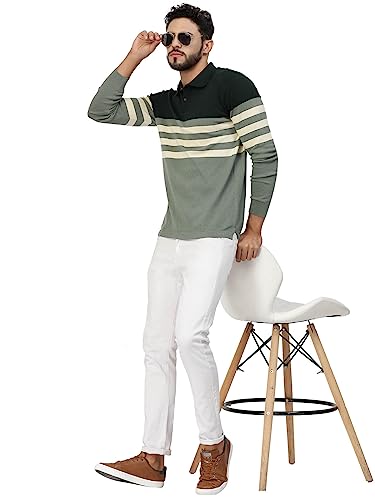 Image of Kalt Mens Basic Solid Full Sleeves Polo Cotton Blend Knitted Regular Fit Polo-Neck T-Shirts with Collar Stylish