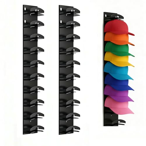 Vninkul 2 Piezas Organizador de Sombreros para Gorras,Organizador de Gorras Pared para 20 Sombreros,Colgador de Pared para Gorra para Guardar y Mostrar Tu Colección de Gorra (Negro)