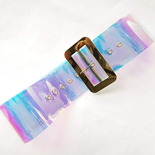 Towonder Women Fashion iridescent Clear Belt Transparent PVC chunk Waist Belt Waistband Cinch Dress Belt 3.5" wide3