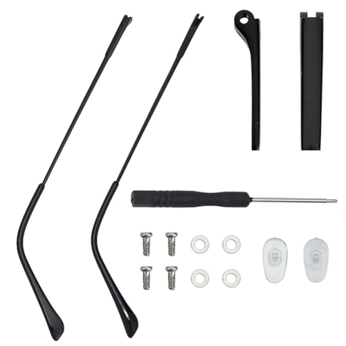 arricraft 1 par de lentes de repuesto de metal para anteojos, patas de gafas negras, kit de reparación de lentes de repuesto, incluye tornillos, almohadillas de anillo, destornilladores para gafas de