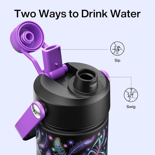 Image of ENCOOL Insulated Water Bottle with Straw Stainless Steel Water Bottle, Glow in the Dark, Leak-Proof, BPA-Free, Keeps Cold for 24 Hours for Sports, Travel, School (26 oz, Midnight Butterfly)