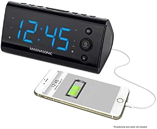Magnasonic Alarm Clock Radio with USB Charging for Smartphones & Tablets Includes Dual