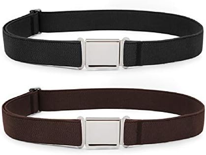 JASGOOD Kids Adjustable Magnetic Belts for Boys Girls Elastic Belt with Easy Magnetic Buckle(Black+Coffee,pant size 16-26Inch)