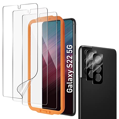 [3+2 Pack] Galaxy S22 Screen Protector & Camera Lens Protector for Samsung Galaxy S22 5G, 6.1 Inch, 7H Hybrid Film[Fingerprint Unlock][Anti-Scratch]