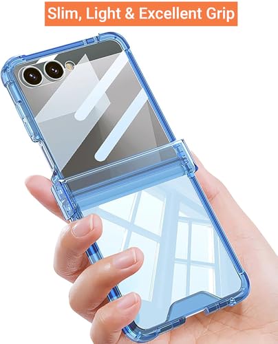Image of Kapa Clear Airbag with Hinge Protection Back Case for Samsung Galaxy Flip7 / Z Flip 7 | Transparent Shockproof Slim Hard Protective Cover (Blue)