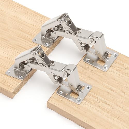 WOKICOR Lot de 2 charnières à fermeture douce à 175° pour portes d'armoire, pas de pré-perçage, charnières de placard avec amortisseur, support de couvercle, cachées pour armoire, meuble, porte
