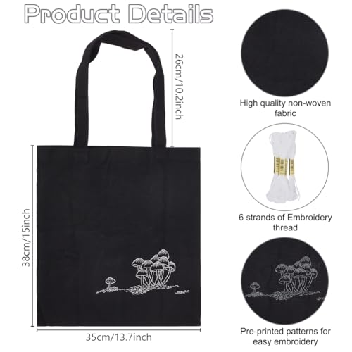 Image of FREEBLOSS Sashiko Mushroom Canvas Bag Sashiko Kit with Full Sashiko Supplies Embroidery Kit with Instructions Sashiko Thread and Needles Hand Sewing Kit for Adults Beginners, Navy Blue