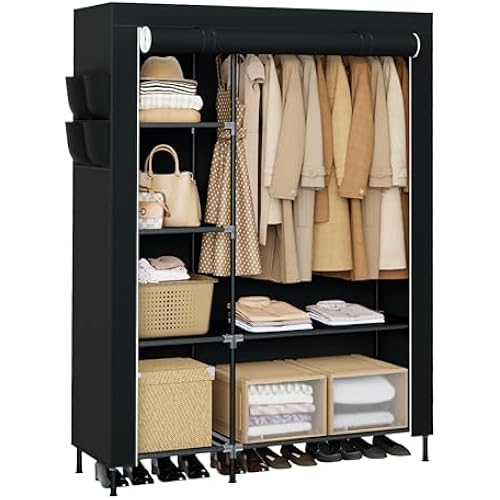 CASAMAYA Portable Closet, 48 Inch Large Capacity Wardrobe Closet, Clothes Storage Organizer with Shelves and Hanging Rod, Easy to Assembly, Black PCT221B01