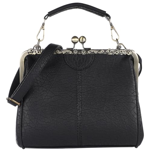 Sac bandoulière rétro noir femme en cuir PU solide résistant à la pluie
