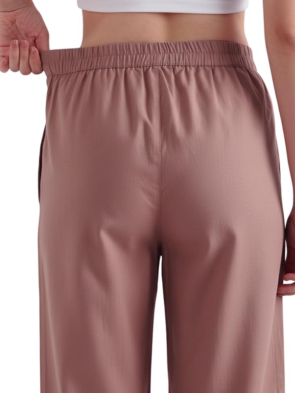 Image of SAADAA Women's Relaxed Fit Mid Rise Airy Linen Wide Leg Pants, High Waist Trousers for Formal, Casual & Office Wear