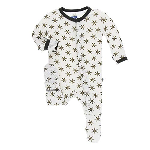 KicKee Pants Print Infant Footie with Snaps (Natural Star Anise - 0-3 Months)