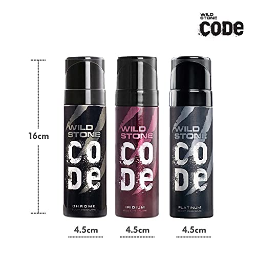 Image of Wild Stone Code Chrome, Iridium & Platinum No Gas Body Perfume Combo for Men, Pack of 3 (120 ml each)