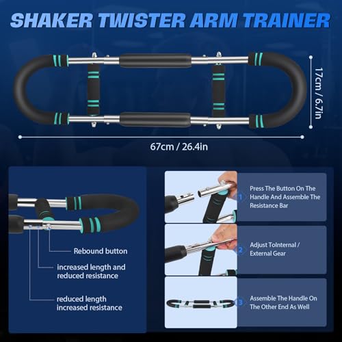 20-60Kg Verstellbares Twister-Armtrainer, Verstellbares Brusttrainingsgerät, Tragbarer Unterarmtrainer, Abnehmbares Design, 3-Stufen Federwiderstand Krafttrainingsgerä für Heimtraining, Blau