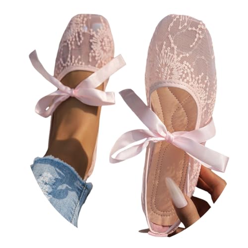 Minetom Ballerines Femme Confortable Confort Mariage Chaussures Dentelle Pieds Larges Plates Ballerine Sexy Souples A09 Rose 40 EU
