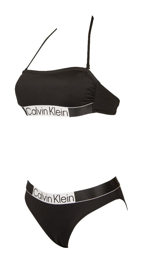 Calvin Klein Bikini Donna Reggiseno a Fascia Imbottitura e Lacci Removibile Slip Elastico a Vista logato Art ZW0ZW02166x2155