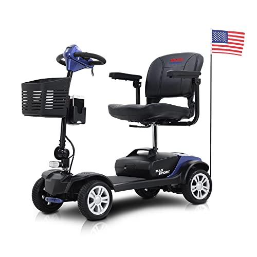 4 Wheel Mobility Scooters for Seniors & Adults 400 lbs Capacity Foldable, Heavy Duty 300W All Terrain Fast Mobility Scooter Long Range Power Extended Battery with Charger and Basket Included (Blue)
