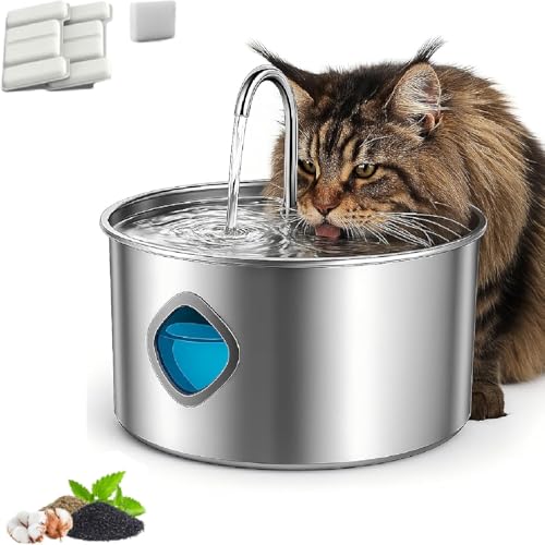 Pawira Water Fountain for Cats, 3.2L Automatic Stainless Steel Waters Fountains, Silent Pump, Pawira, Easy Clean (1*Water Fountain for Cats, Sliver)