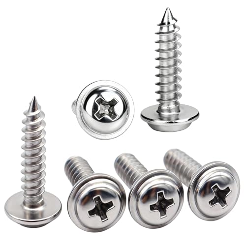 QANCEN 20 Pièces Vis à Bois en Acier Inoxydable M4x40mm, Vis Autotaraudeuses à Tête Ronde Cruciformes avec Rondelles Filetage Complet pour Bois Meubles,Métal