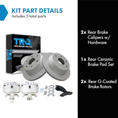 Image of TRQ Rear Brake Pad and Rotor Set Ceramic G Coated Rotors Calipers | For 2001-2002 GMC Yukon