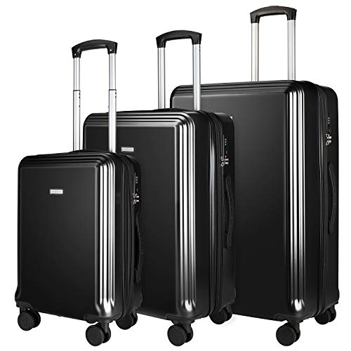 Juego de 3 Maletas Amasava de 55 cm, 66,5 cm y 76,5 cm Conjunto de Equipaje Mediano, Pequeño y Grande con 15% de Capacidad de Expansión PC + ABS Equipaje de Viaje con Cerra