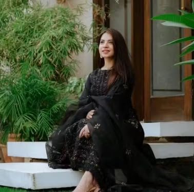 Image of Women's Black Embroidered Kurta Pant Dupatta Set | Ethnic Suit Set for Women | Straight Kurta Set | Festive Traditional Pakistani Style Dress for Women