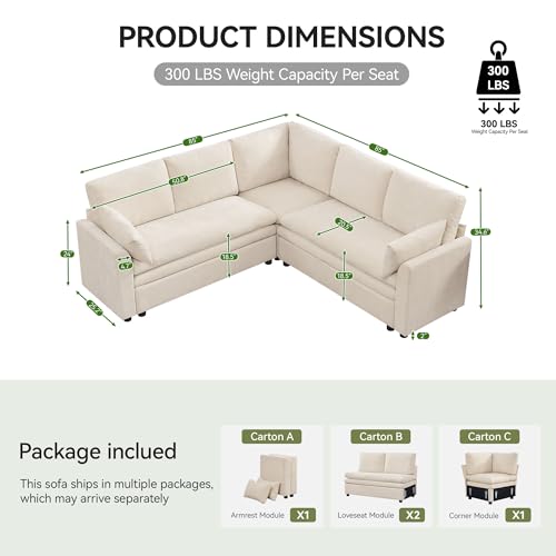 Image of 85 inch Sectional Couches with Comfy Deep Dual-Layer Cushion, 5 Seater L Shaped Couch, Modern Modular Sofa, Chenille Sofas for Living Room, Apartment, Beige