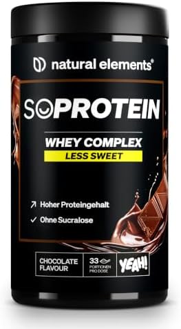 natural elements Whey Protein Pulver Schoko 1kg, 23g Protein pro Portion | Jetzt in der Dose statt im Beutel – hochdosiert für deinen Muskelaufbau, in Deutschland produziert und la