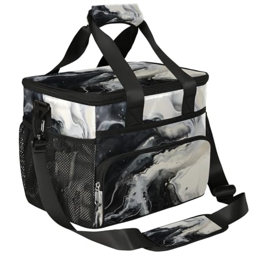 Black White Marbling Insulated Picnic Backpack Lunch Box for Women Men Picnic Basket Tote Lunch Bag Picnic Bag Portable Lunch Bags for Picnic, Beach, Work, Trip,Office, Camp Marble Texture