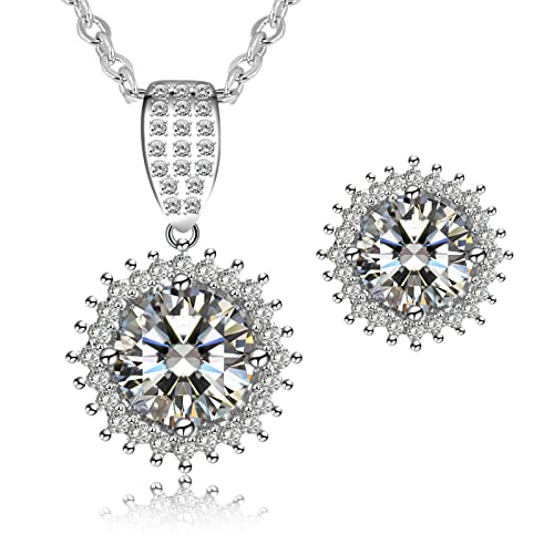 Mttaaumm Sterling Silver Pendant Necklace for Women Girls Sunflower Round Cut 2 Carat Solitaire CZ Diamond Pendant Birthday Valentines Gifts for Her Cover