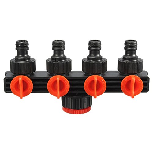 FOReverweihuajz Sale ! 4 Way Outlets Garden Irrigation Water Tap Splitter Adaptor Connector Hose Pipe - Black + Orange