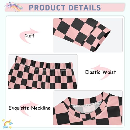 ALAZA Black Color Checkered Plaid Pajamas Long Sleeve Sleepwear 2-Piece Pajama Set4