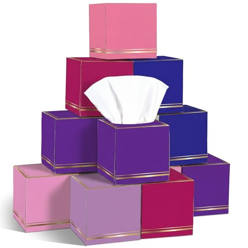 Image of Fourluoo 12 Pack Facial Tissues Cube Boxes Face Box 600 Sheets 3 Ply Soft Paper Square Tissues Bulk for Car Pocket Toilet Household Bedroom Family(Colorful)
