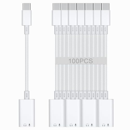 USB C to Lightning Headphone Audio Adapter, USB C Male to Lightning Female Earbuds Audio Adapter Compatible with iPhone 17/16/16e/15 Plus/Pro/Max, iPad Pro, iPad Air 6/5, MacBook (No Charge)[100 Pcs]