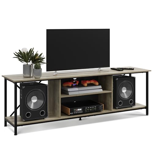 WLIVE TV Schrank Lowboard für Fernseher bis zu 65 Zoll, Fernsehschrank TV Board mit Offenen Stauraum, 140 x 40 x 49 cm, Fernsehtisch für Wohnzimmer und Schlafzimmer (Eiche Grau, 160 x 40 x 51 cm)