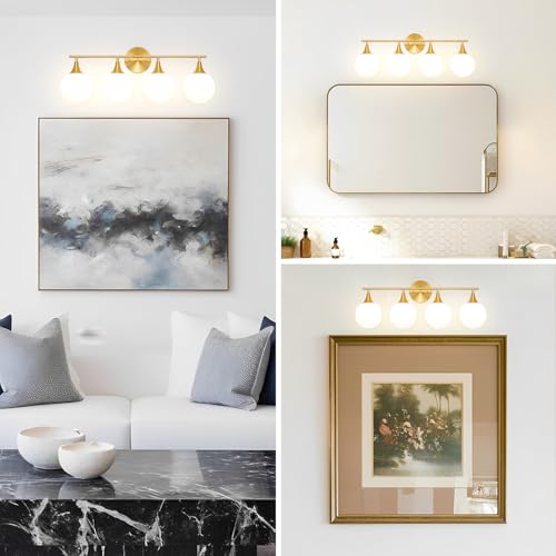 Image of Daunton Modern Brushed Gold Bathroom Vanity Light - Energy Efficient G9 Base Bathroom Lighting Fixtures Over Mirror, Anti-Glare 26 Inch Soft Illumination for Makeup & Shaving, Stylish and Affordable